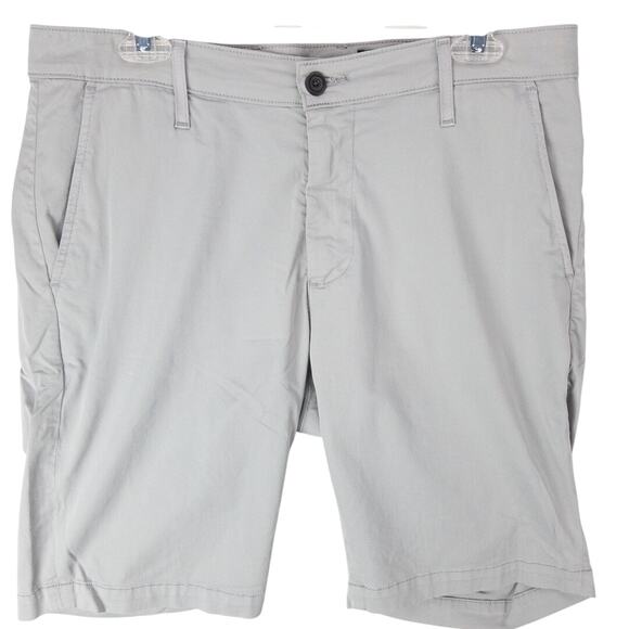 AG Adriano Goldschmied Bermuda Shorts Men's 34x11 Gray Flat Front Leather Logo - Picture 1 of 11